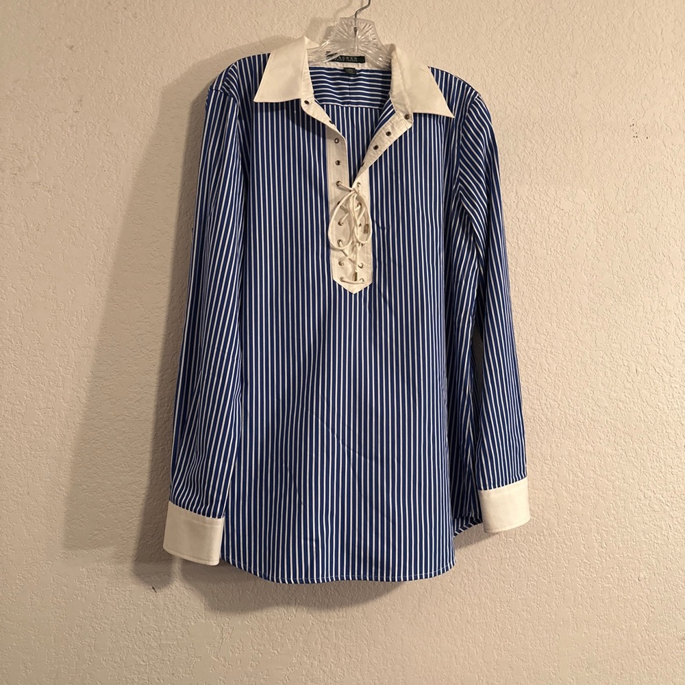 Lauren Ralph LaurenStriped Shirt Top Blouse Tie Neck Women's X-Large (A)
